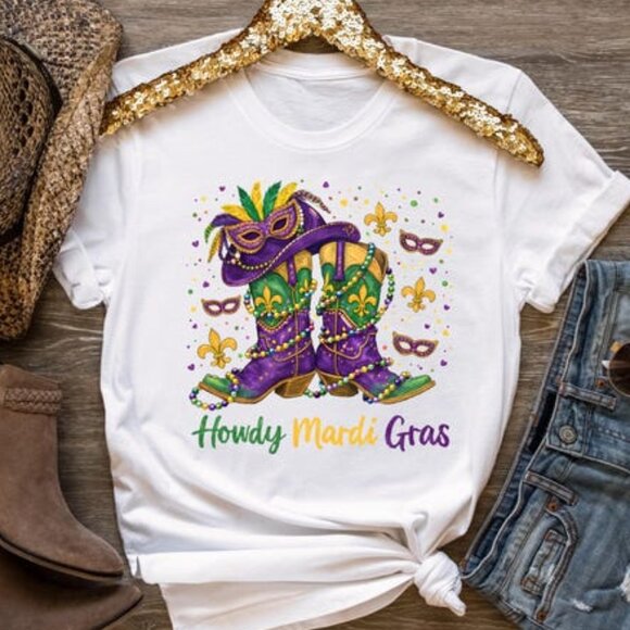 Other - Mardi Gras Tshirt, Cowboy Boots Mardi Gras Shirt